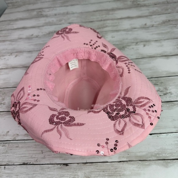 COWBOY HAT PINK women’s sequin glitter flowers bendable brim - Picture 3 of 4